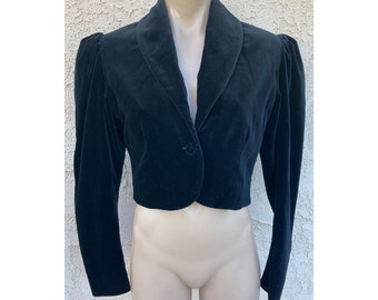 Vintage 1980's Laura Ashley black velvet cropped jacketsz 10 Regency insp Bridgerton