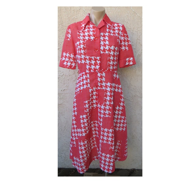 Vintage 1970's red/white check s/s shirt dress sz S mod Made in Japan