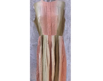 Vintage 1960's orange/brown ombre stripe cotton sleeveless dress sz S rockabilly