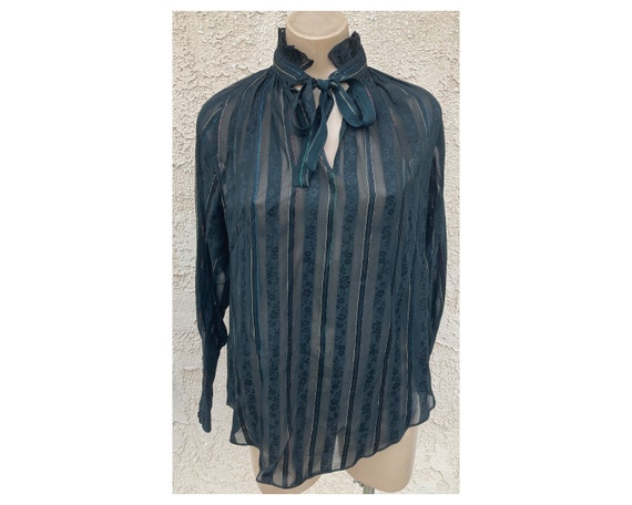 Vintage 1980's black metallic stripe rayon l/s bl… - image 1