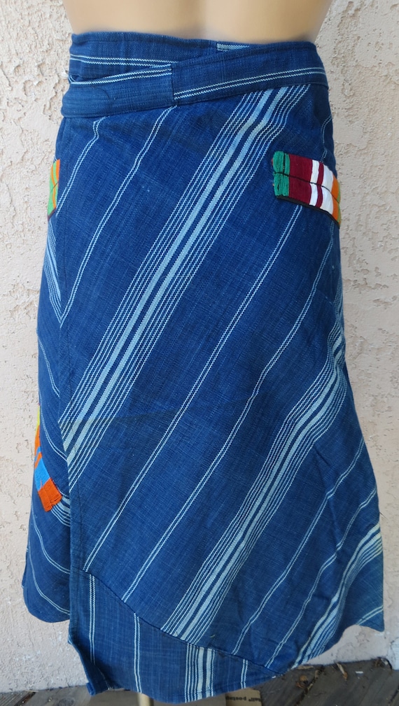 Vintage Guatemalan Maya indigo blue striped cotto… - image 3