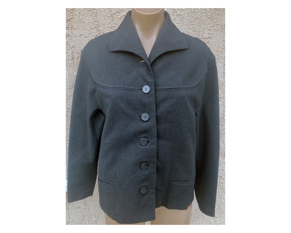 Vintage 1940's/1950's black wool gaberdine jacket… - image 1