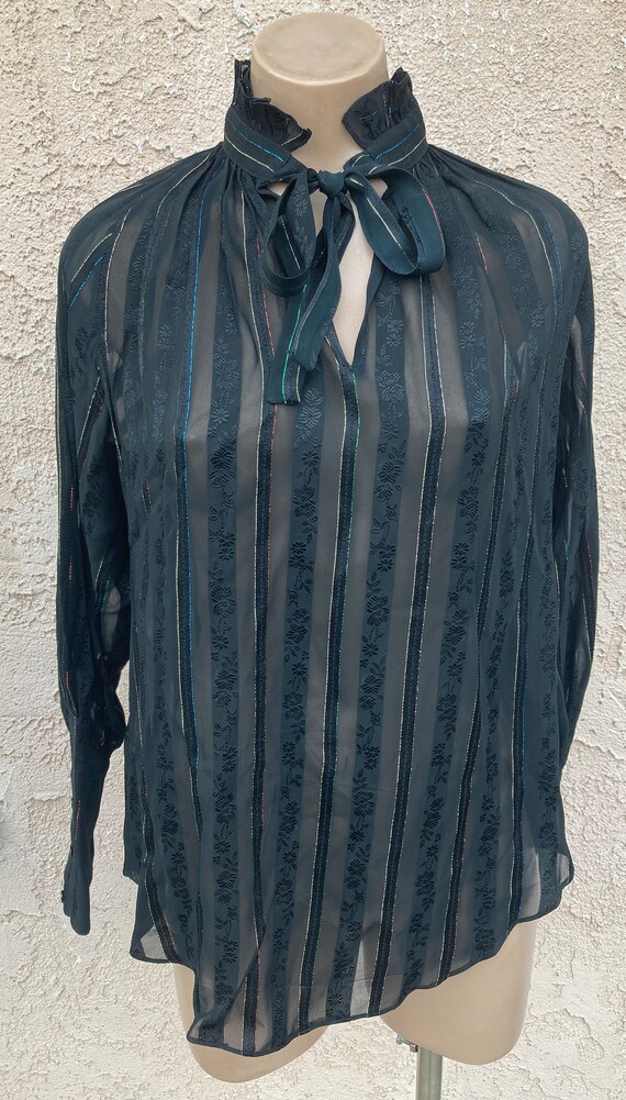 Vintage 1980's black metallic stripe rayon l/s bl… - image 2