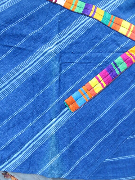 Vintage Guatemalan Maya indigo blue striped cotto… - image 8