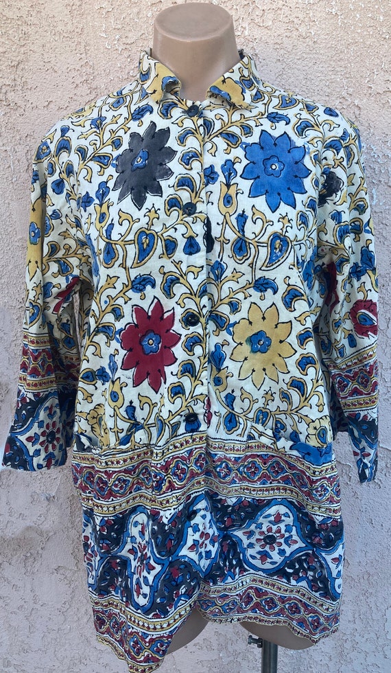 Vintage Indian ethnic block print cotton s/s shir… - image 2