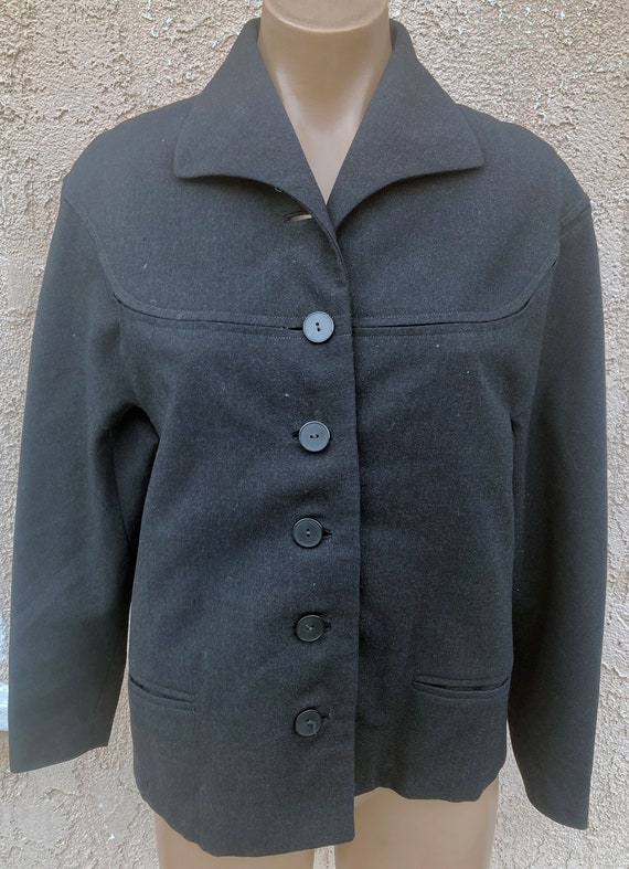 Vintage 1940's/1950's black wool gaberdine jacket… - image 2
