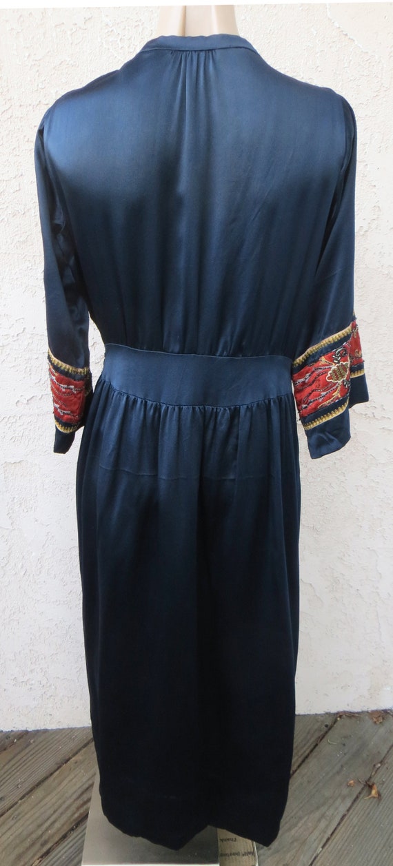 Antique Edwardian 1920’s blue silk beaded l/s ove… - image 5