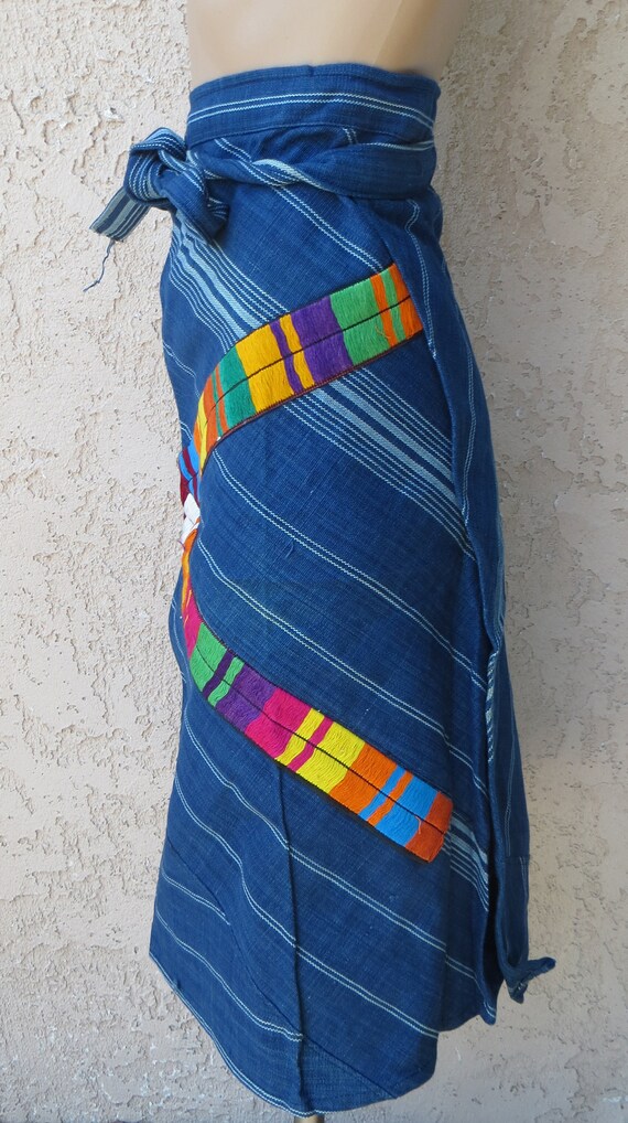 Vintage Guatemalan Maya indigo blue striped cotto… - image 2