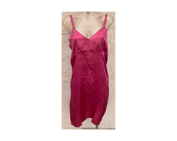 Vintage 1940's/1950's? magenta pink rayon full sl… - image 1