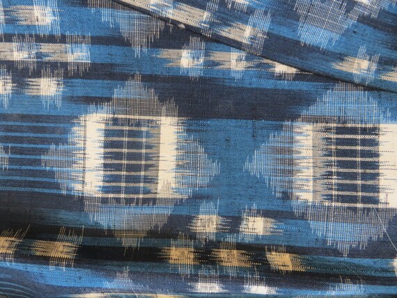 Vintage Japanese blue plaid kasuri ikat silk haor… - image 6