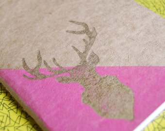 Hand Printed Deer Pink and Gold A6 Sketchbook