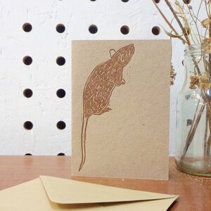 Little Rat Blank Card -  Mice Rat Birthday Card Handmade Lino Blank Eco Friendly Greetings Card - Free Postage