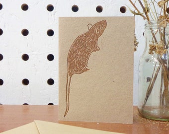 Little Rat Blank Card -  Mice Rat Birthday Card Handmade Lino Blank Eco Friendly Greetings Card - Free Postage