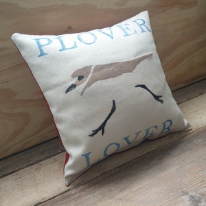 Plover Lover Nature Cushion Handmade Birdwatching Bird Gift Natural History Handprinted image 1