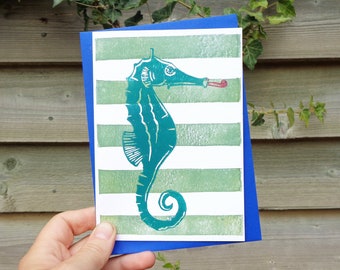 Party Seahorse Underwater Blank Birthday Card Nautical - Free Postage