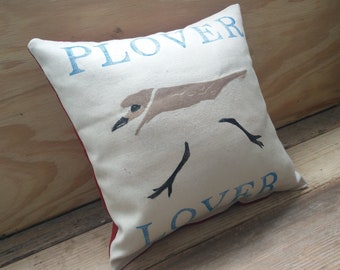 Plover Lover Nature Cushion Handmade Birdwatching Bird Gift Natural History Handprinted