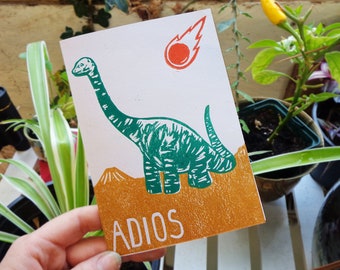 Adios Dinosaur! Good Luck Goodbye Blank Greetings Card - Free Postage