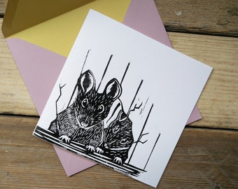 Little Rats Blank Card Beatrix Potter Two Mice Rat Birthday Card Handmade Lino Blank Greetings Card - Free Postage