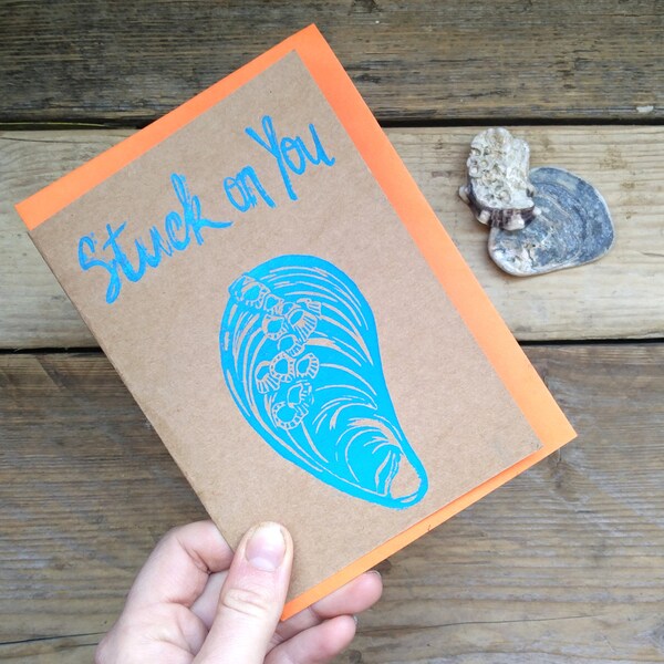 Mussel & Barnacles Stuck on You Valentines Love Seaside Shellfish Natural History Blank Card - Free Postage