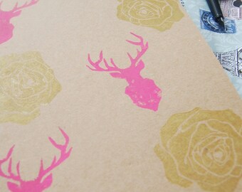 Hand Printed A4 Reindeer & Roses Sketchbook