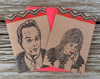 Lucy and Andy - Twin Peaks His & Hers Valentines Handmade Card The Black Lodge Set Free Postage to UK