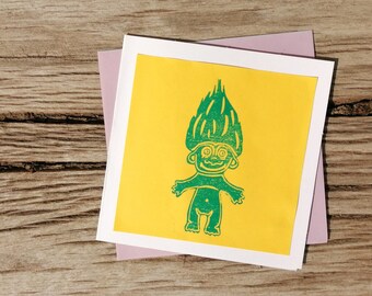 Nineties Troll Doll Toy 1990's Vintage Style Handmade Blank Greetings Card - Free Postage