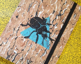 Handprinted Beetle Nature Inspired A6 Cork Sketchbook Notebook Journal Entomology Gift