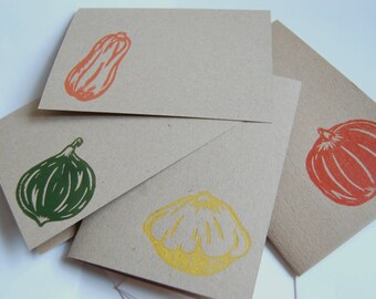 Hand Printed Autumnal Vegetables Pumpkin A6 Card Set