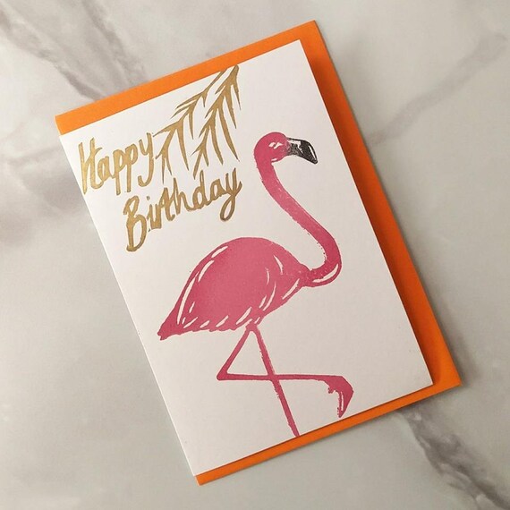 Joyeux Anniversaire Flamingo Tropical A6 Carte Blanche Faite A Etsy