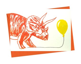 Party Dinosaur Triceratops Blank Birthday Card - Free Postage