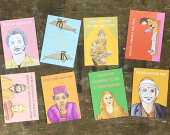 Set of Eight Wes Anderson Postcards Bill Murray Free UK Postage