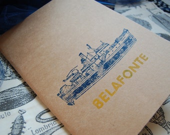 Hand Printed  Linocut Wes Anderson Life Aquatic 'Belafonte' Blank A4 Sketchbook