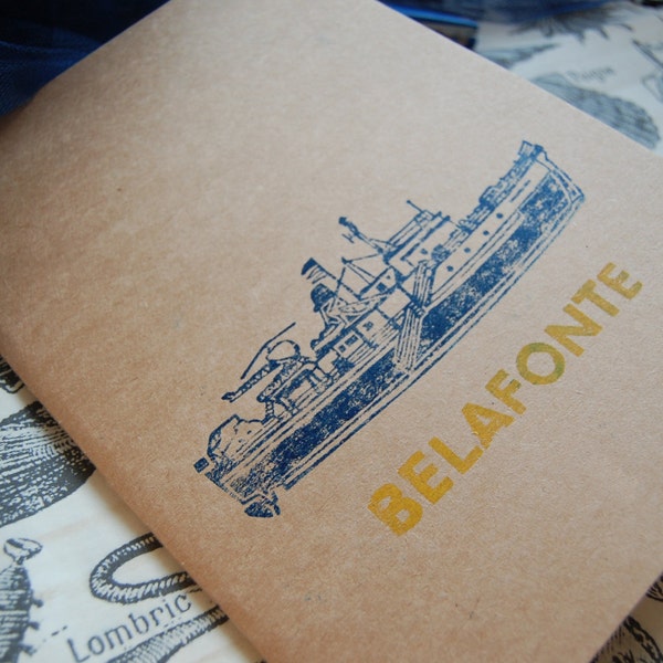 Hand Printed  Linocut Wes Anderson Life Aquatic 'Belafonte' Blank A4 Sketchbook