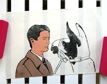 Twin Peaks Dale Cooper cumple con una llama David Lynch Lino Original Print Linocut