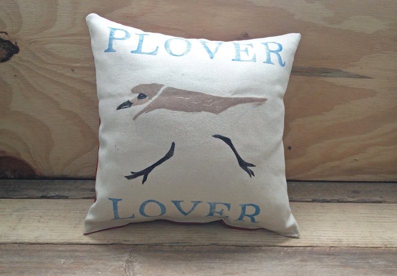 Plover Lover Nature Cushion Handmade Birdwatching Bird Gift Natural History Handprinted image 6