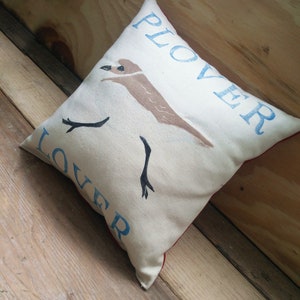 Plover Lover Nature Cushion Handmade Birdwatching Bird Gift Natural History Handprinted image 2