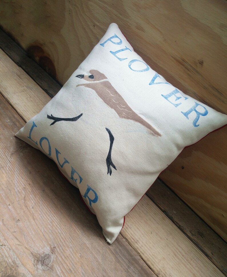 Plover Lover Nature Cushion Handmade Birdwatching Bird Gift Natural History Handprinted image 2