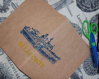 Hand Printed  Linocut Wes Anderson Life Aquatic 'Belafonte' Blank A5 Lined Notebook