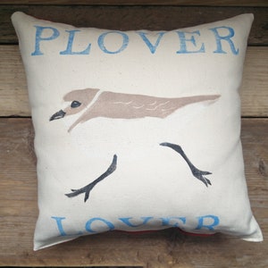 Plover Lover Nature Cushion Handmade Birdwatching Bird Gift Natural History Handprinted image 7