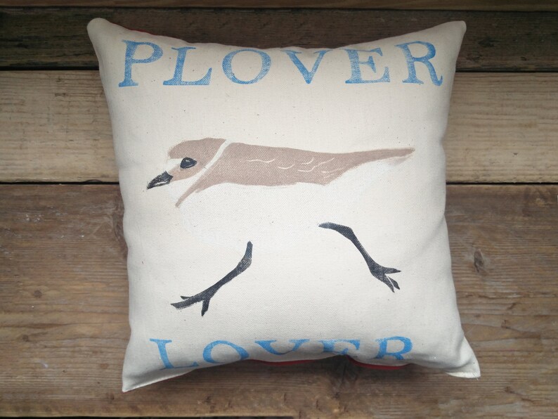 Plover Lover Nature Cushion Handmade Birdwatching Bird Gift Natural History Handprinted Bild 7