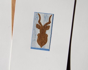 SALE: Mounted Blue Antelope Head Blank Greetings Card - Free Postage