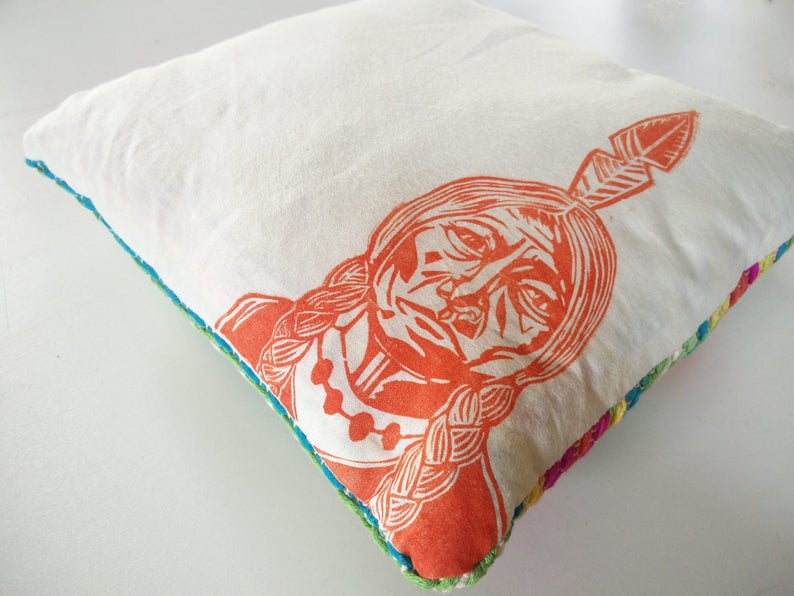 Big Chief Native American Cushion Hand Printed Pillow From Etsy