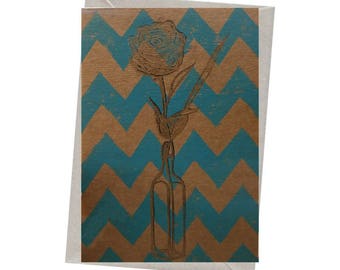 Victorian Antique Rose & Feather en botella tea Party Blank Card - Franqueo Gratis