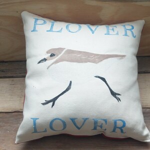 Plover Lover Nature Cushion Handmade Birdwatching Bird Gift Natural History Handprinted image 3