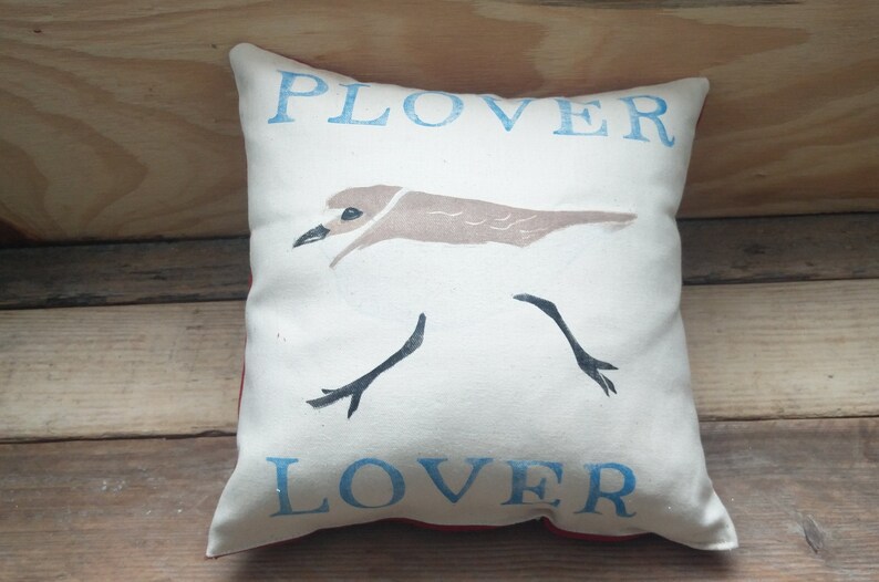 Plover Lover Nature Cushion Handmade Birdwatching Bird Gift Natural History Handprinted image 3