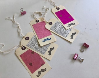 Set of 5 Moustache and Valentine’s Hearts Hipster Gift Tags