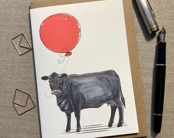 Cow Birthday Card for animal lovers, Cow card