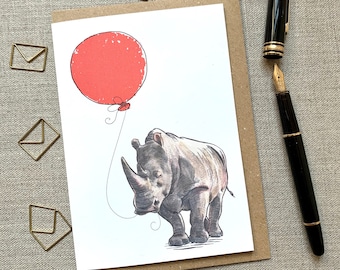 Rhinoceros Birthday greetings Card for animal lovers, Rhino card