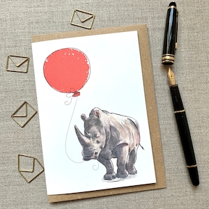 Cartão de felicitações de aniversário de rinoceronte para amantes de animais, cartão de rinoceronte
