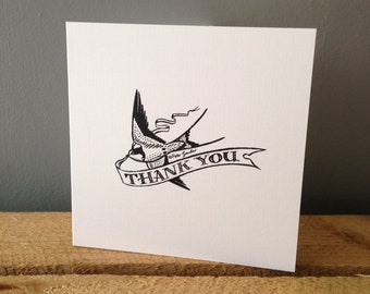 Thank you Swallow card, bird card, thank you card